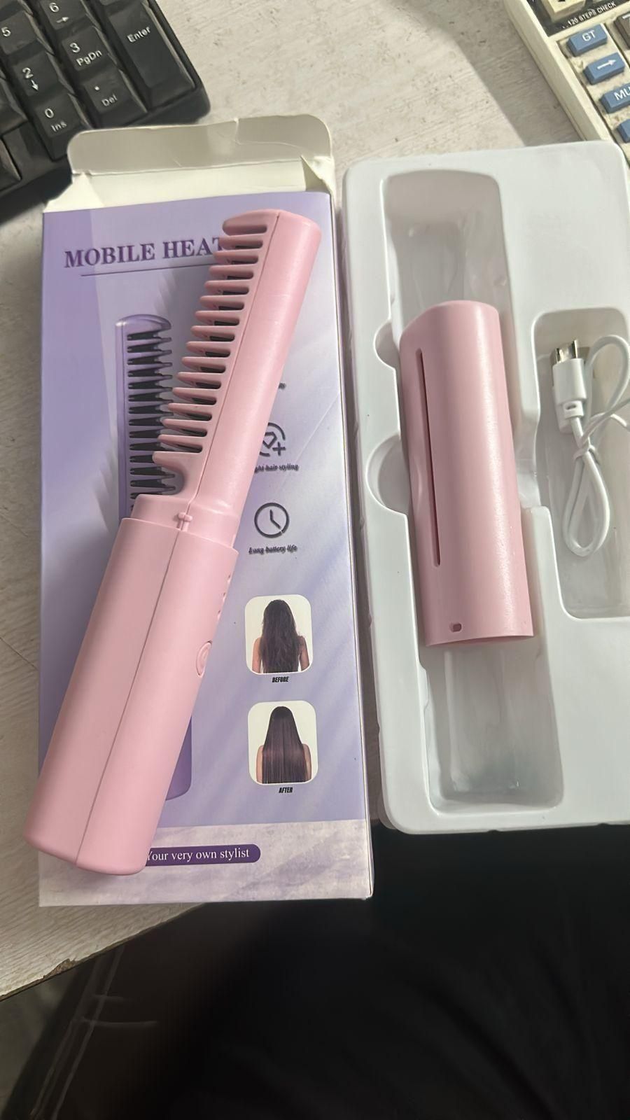 Meneflix Portable Mini Hair Straightener Rechargeable Mini Adjustable Hair Straightener Hot Comb