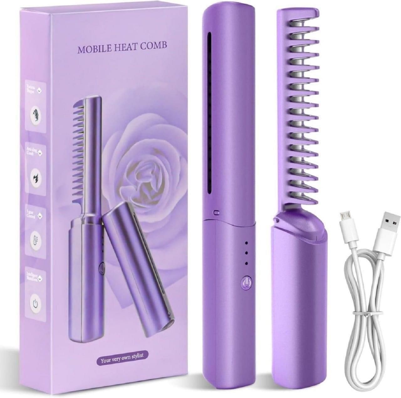 Meneflix Portable Mini Hair Straightener Rechargeable Mini Adjustable Hair Straightener Hot Comb